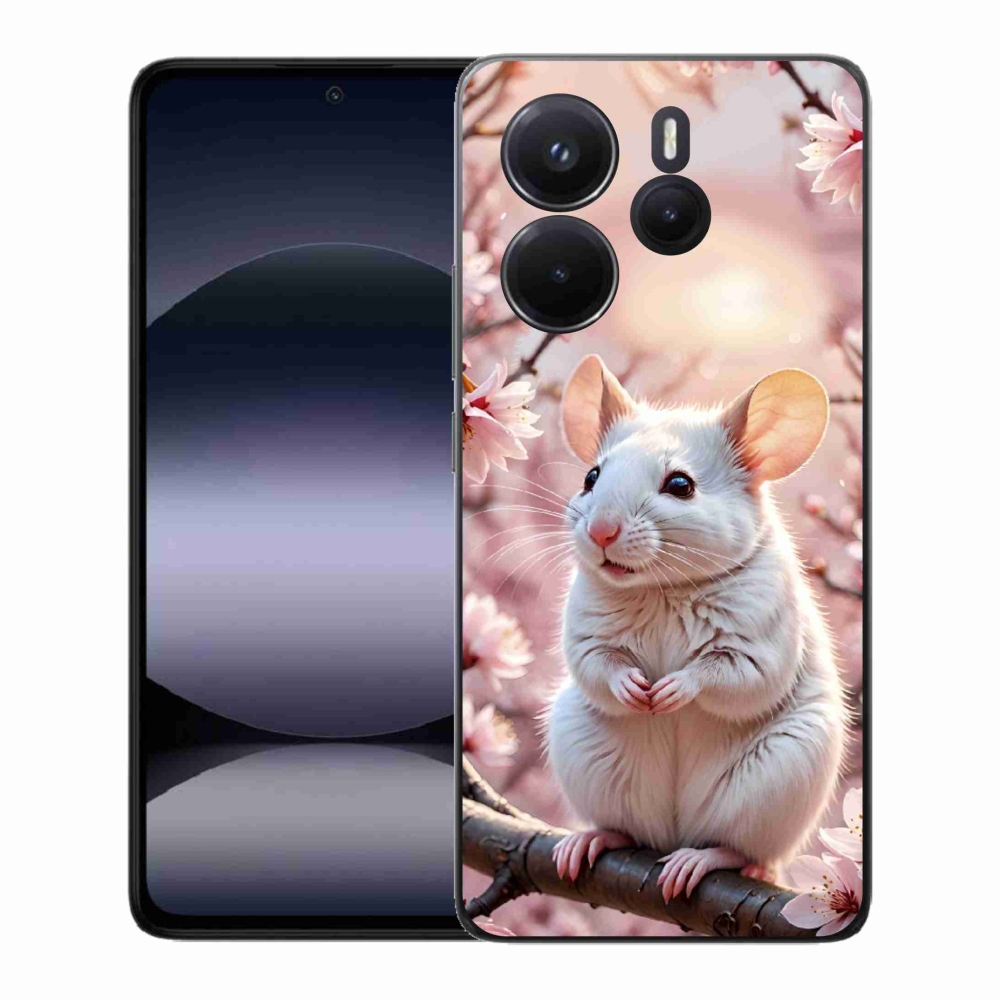 Gél borító mmCase a Xiaomi Redmi Note 14-hez - fehér egér az ágon