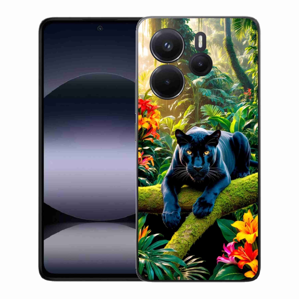 Gél borító mmCase a Xiaomi Redmi Note 14-hez - fekete párduc a dzsungelben