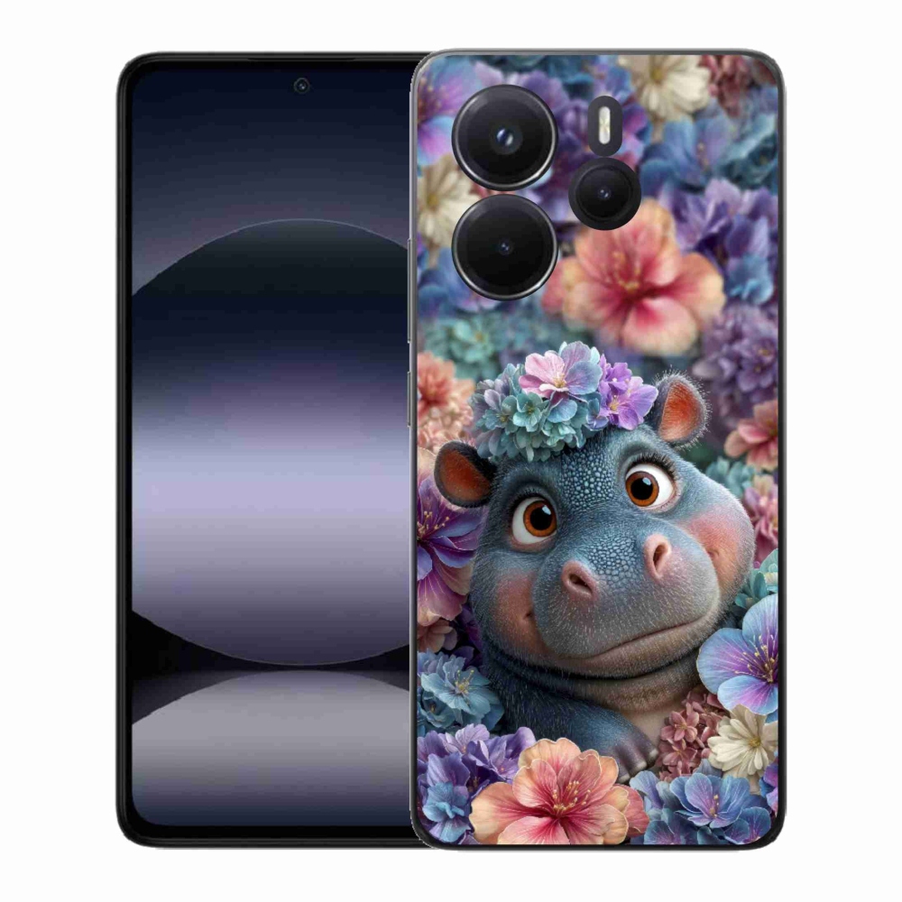 Gél borító mmCase a Xiaomi Redmi Note 14-hez - víziló virágokban