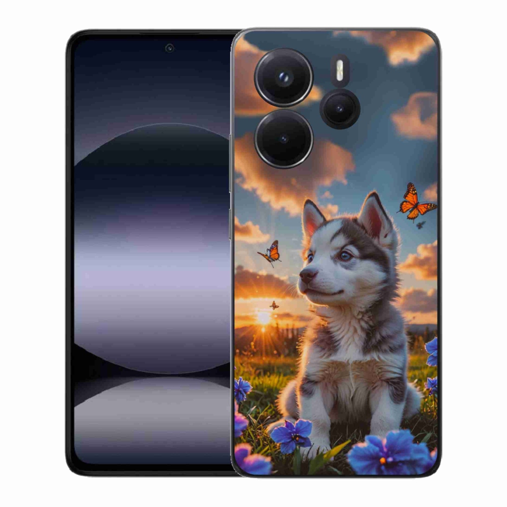 Gél borítás mmCase a Xiaomi Redmi Note 14-hez - husky a naplementében
