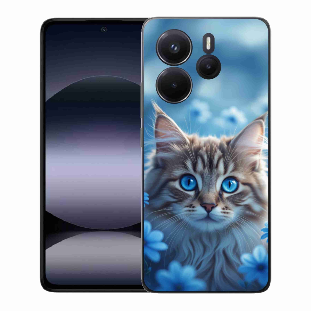 Gél borítás mmCase a Xiaomi Redmi Note 14-hez - kék virágos cica