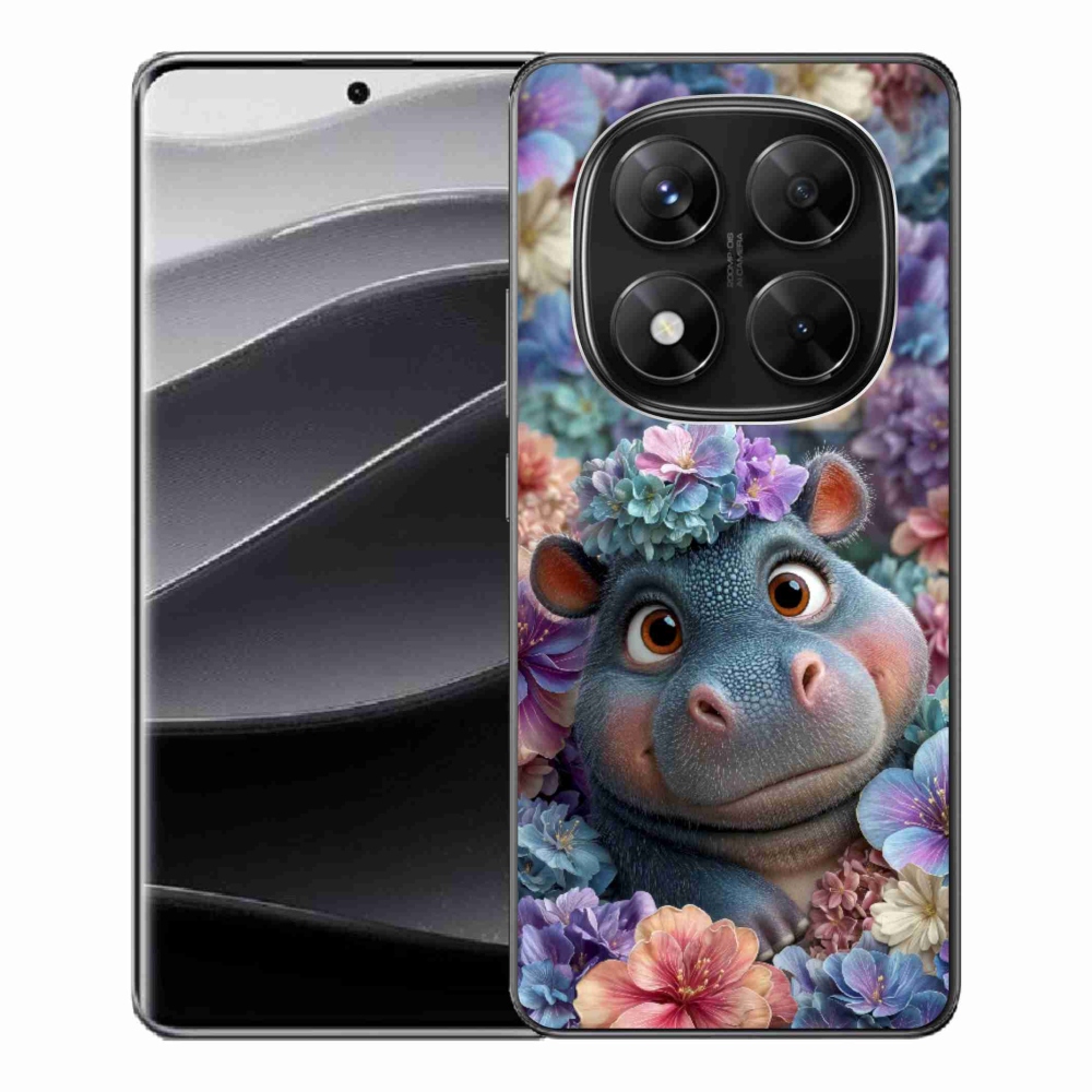 Gél borítás mmCase a Xiaomi Redmi Note 14 Pro 5G/Poco X7 5G számára - víziló virágokban