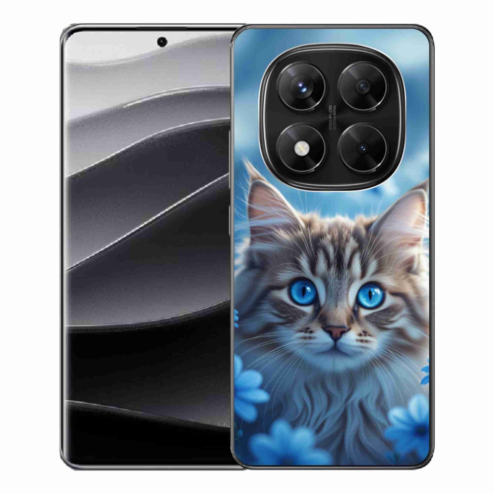 Gél borító mmCase a Xiaomi Redmi Note 14 Pro 5G/Poco X7 5G számára - kék virágos cica