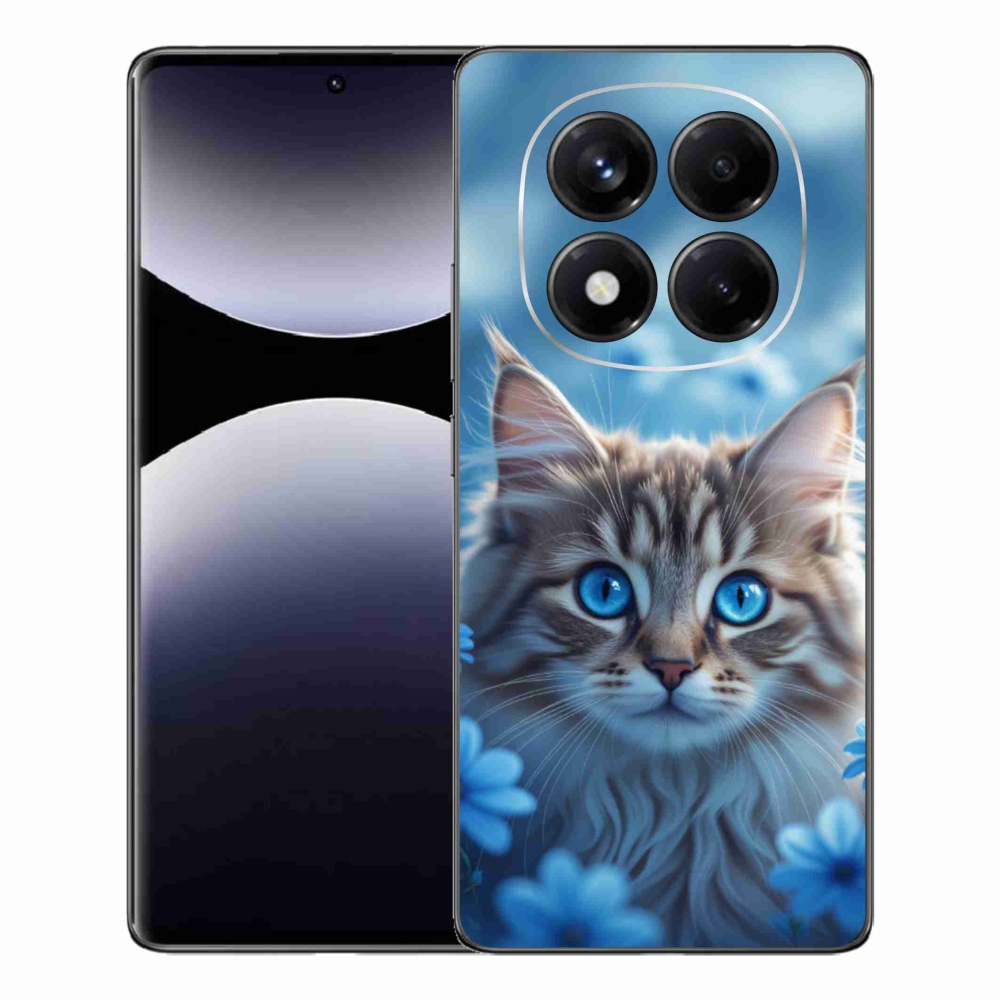 Gél borítás mmCase a Xiaomi Redmi Note 14 Pro-hoz - cica kék virágokkal