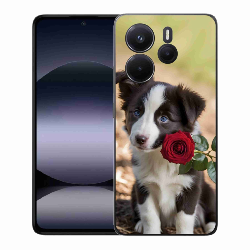 Gél borító mmCase a Xiaomi Redmi Note 14-hez - aranyos border collie rózsával