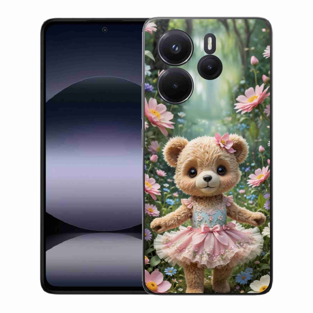 Gél borítás mmCase a Xiaomi Redmi Note 14-hez - aranyos mackó virágokkal