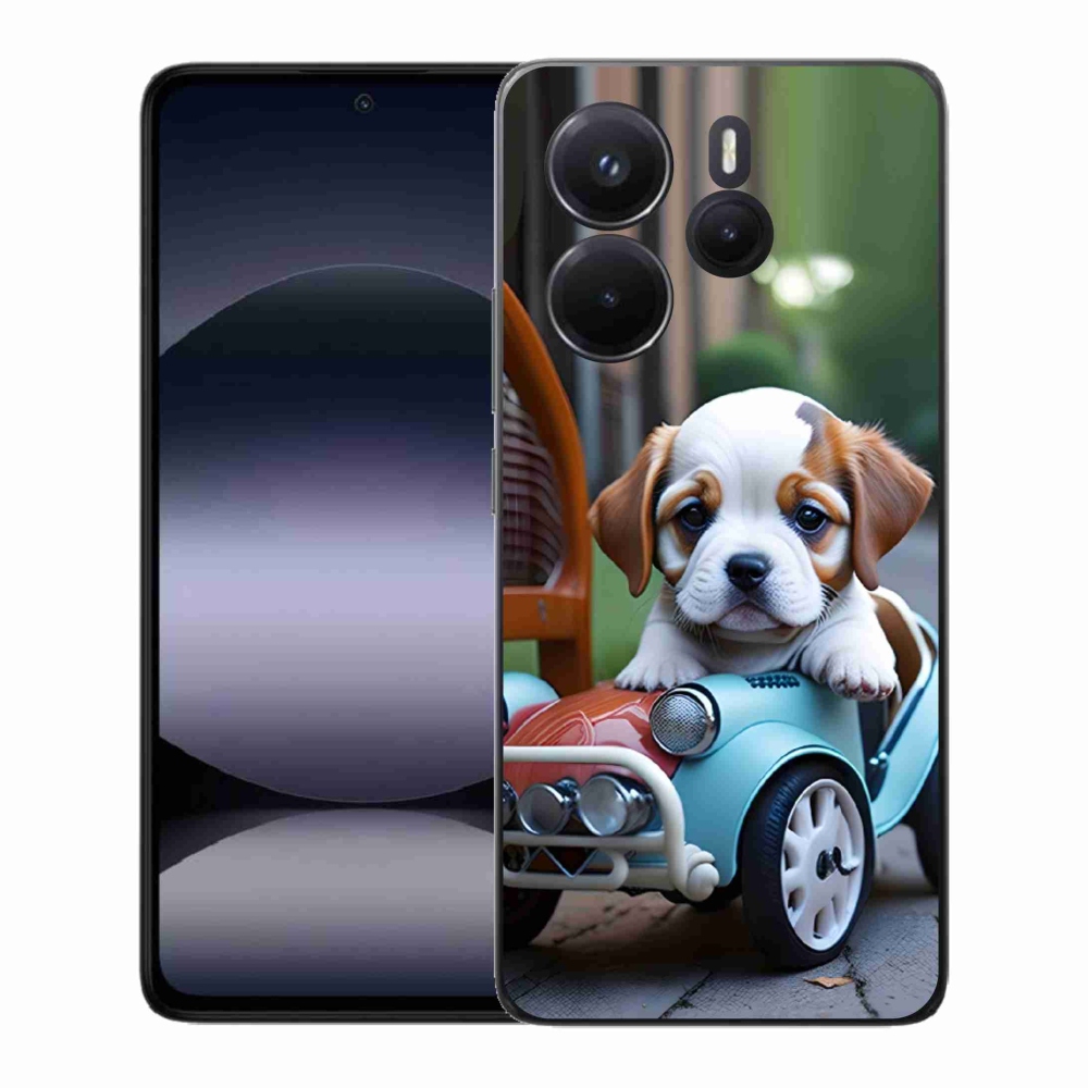 Gél borítás mmCase a Xiaomi Redmi Note 14-hez - kiskutya a retro autóban