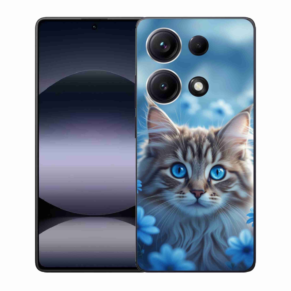 Gél borítás mmCase a Xiaomi Redmi Note 14S-hez - kék virágos cica