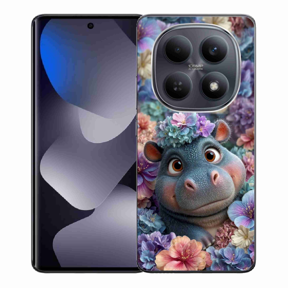 Gél borítás mmCase a Xiaomi Redmi Note 15 4G/5G/Poco M8 5G számára - víziló virágokban