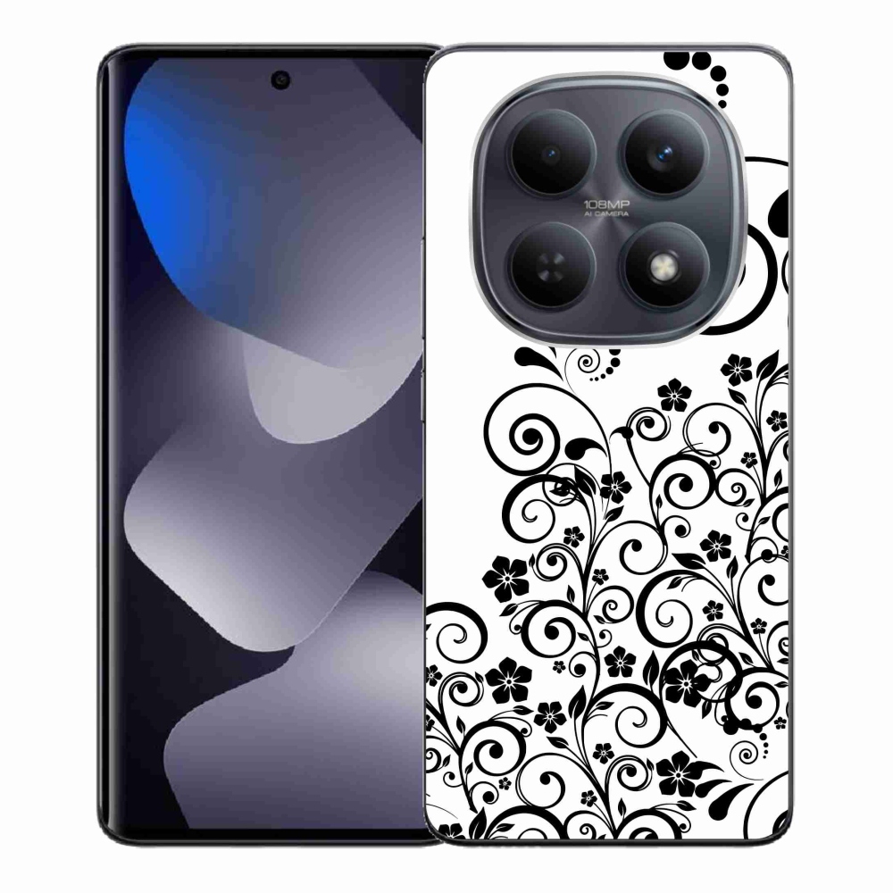 Gél borító mmCase a Xiaomi Redmi Note 15 4G - fekete és fehér virágmintás borításon