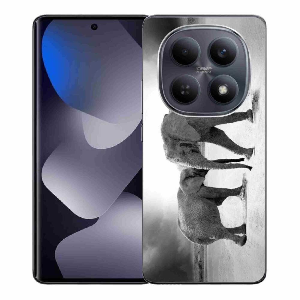 Gél borítás mmCase a Xiaomi Redmi Note 15 4G-hez - fekete és fehér elefántok