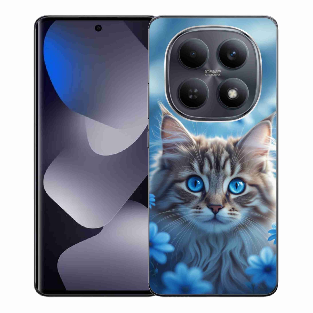 Gél borítás mmCase a Xiaomi Redmi Note 15 4G-hez - kék virágos cica