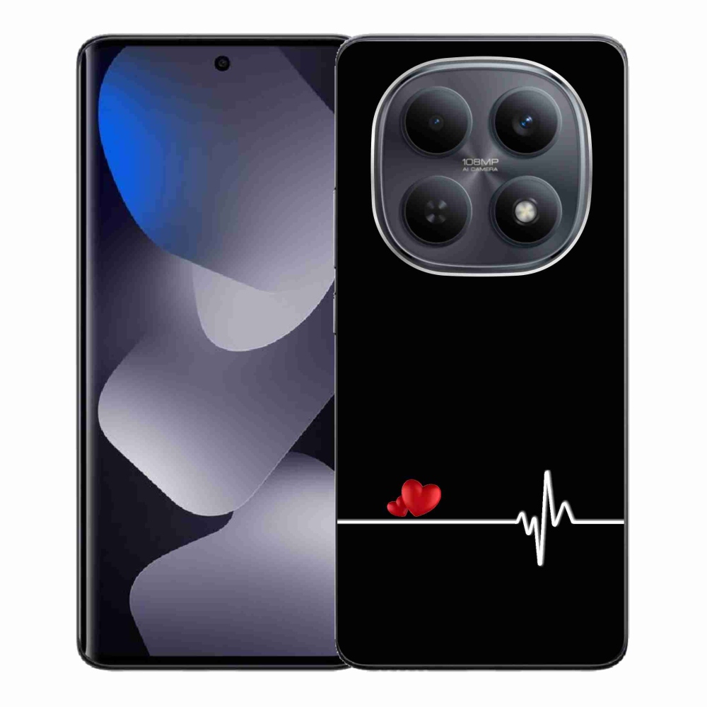 Gél borító mmCase a Xiaomi Redmi Note 15 4G-hez - szív és szívverés fekete háttérrel