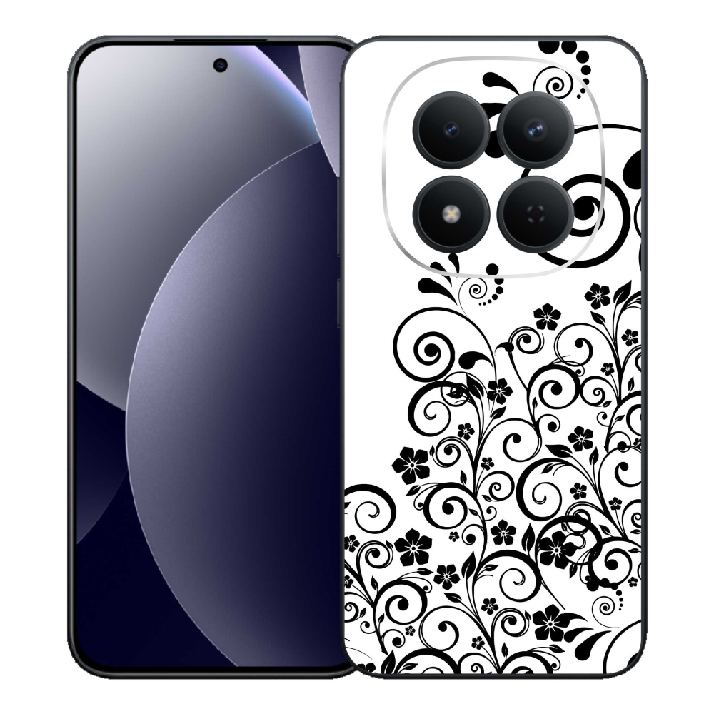 Gél borítás mmCase a Xiaomi Redmi Note 15 Pro 5G-hez - fekete és fehér virágminták