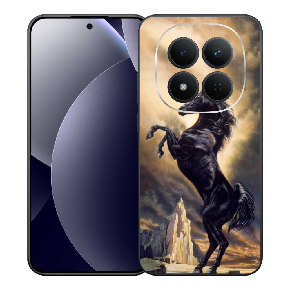 Gél borítás mmCase a Xiaomi Redmi Note 15 Pro 5G számára - fekete rajzfilm ló