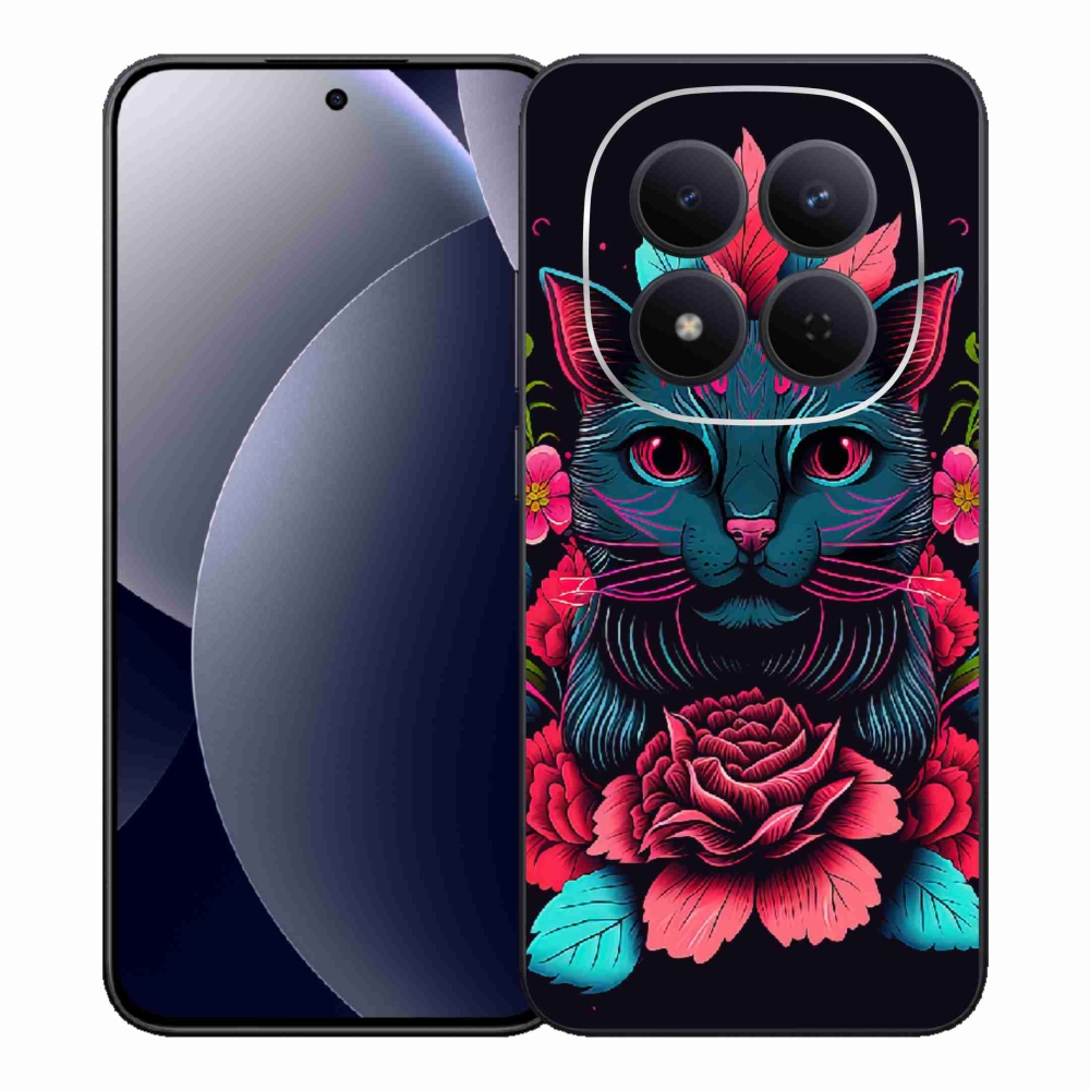 Gél borító mmCase a Xiaomi Redmi Note 15 Pro 5G számára - virágok és macska