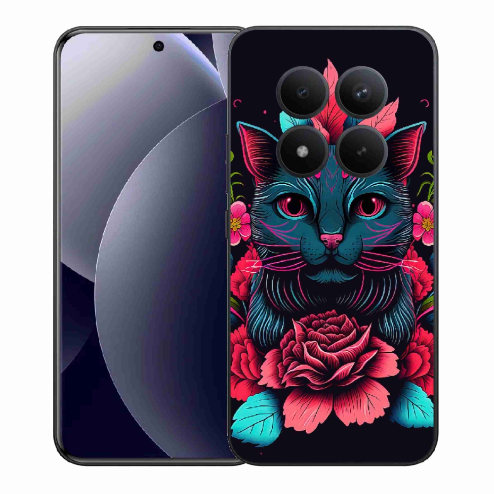 Gél borító mmCase a Xiaomi Redmi Note 15 Pro+ 5G/Xiaomi Poco M8 Pro 5G számára - virágok és macska