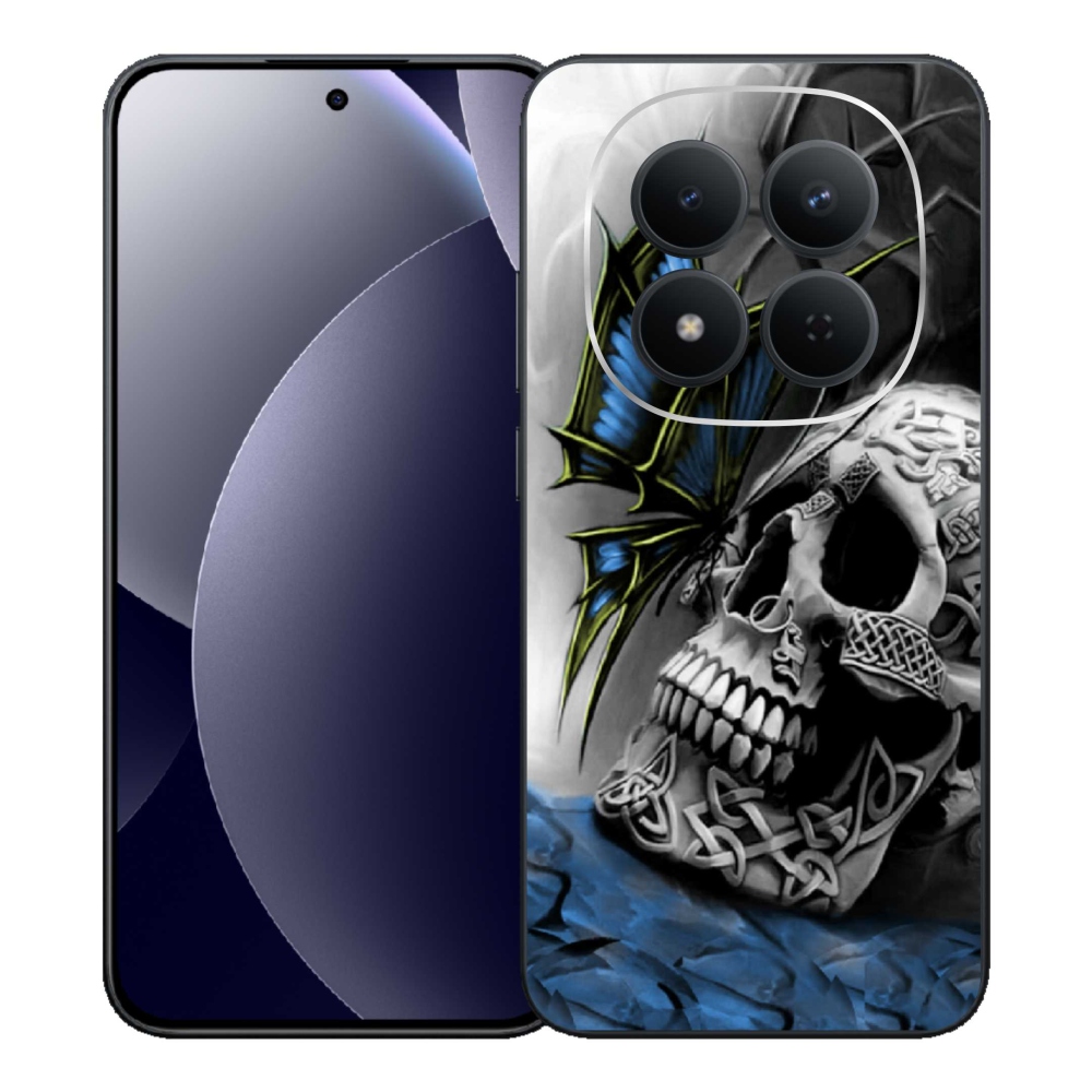 Gél borítás mmCase a Xiaomi Redmi Note 15 Pro 5G számára - pillangó és koponya