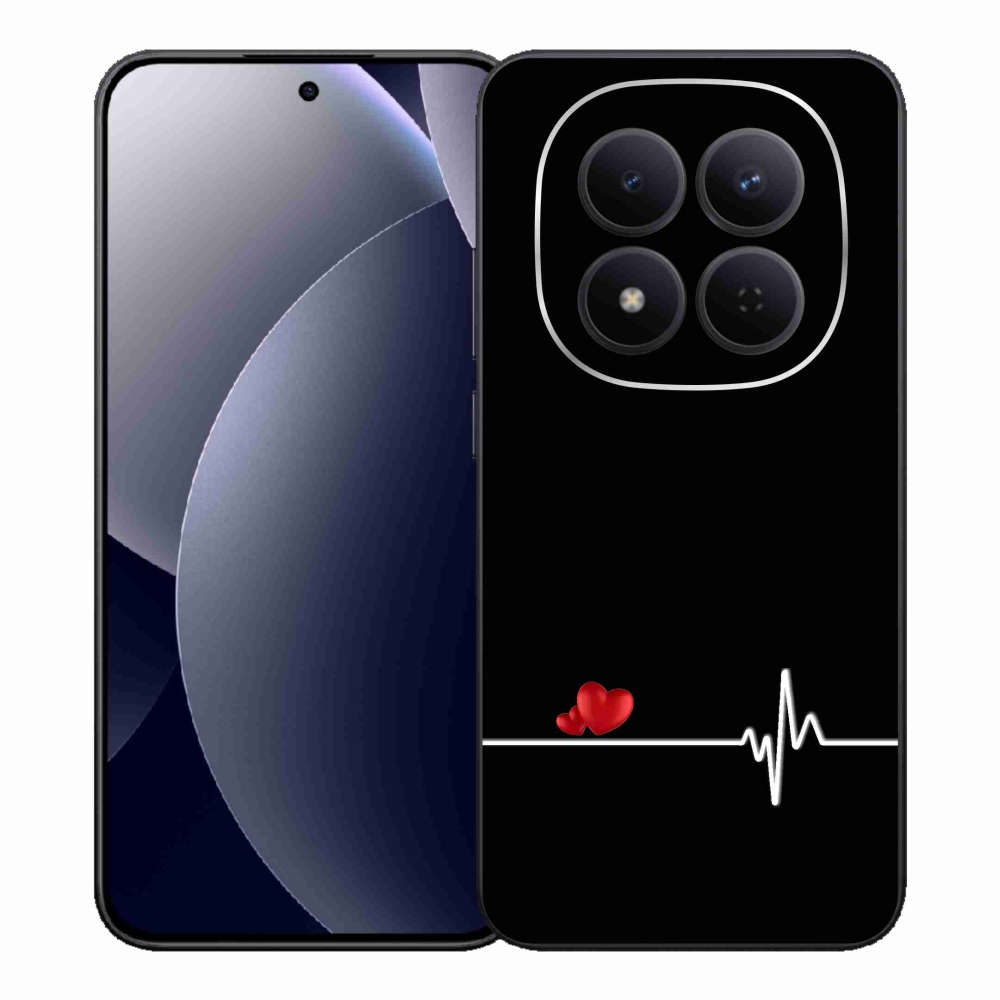 Gél borító mmCase a Xiaomi Redmi Note 15 Pro 5G számára - szív és szívverés fekete háttérrel