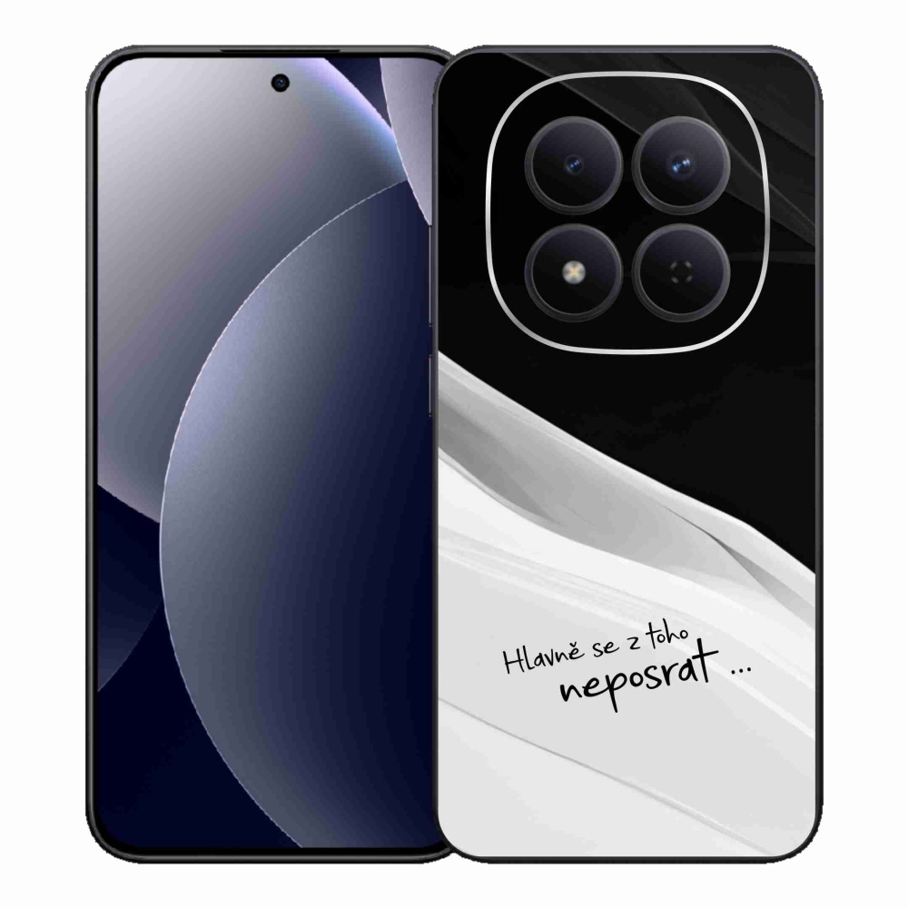 Gél borító mmCase a Xiaomi Redmi Note 15 Pro 5G-hez - vicces szöveg 13 fehér és fekete háttérrel