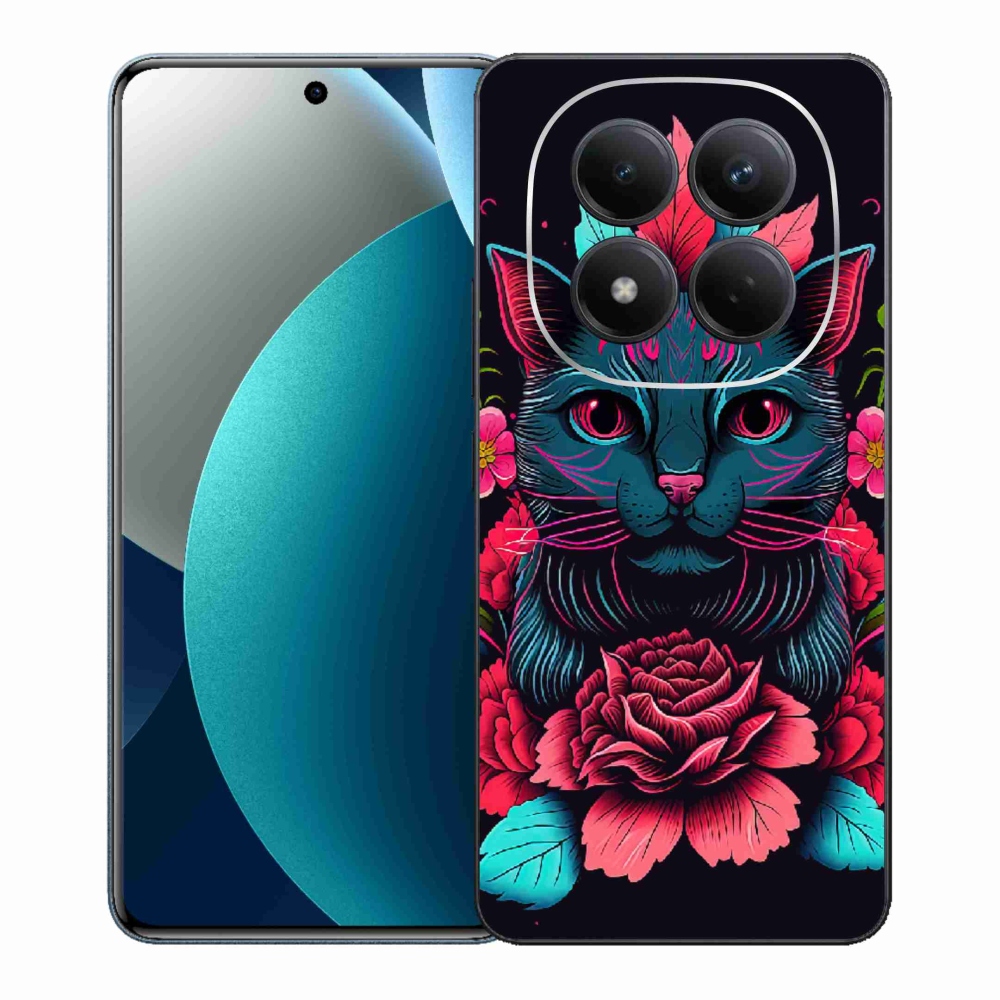 Gél borítás mmCase a Xiaomi Redmi Note 15 Pro számára - virágok és macska