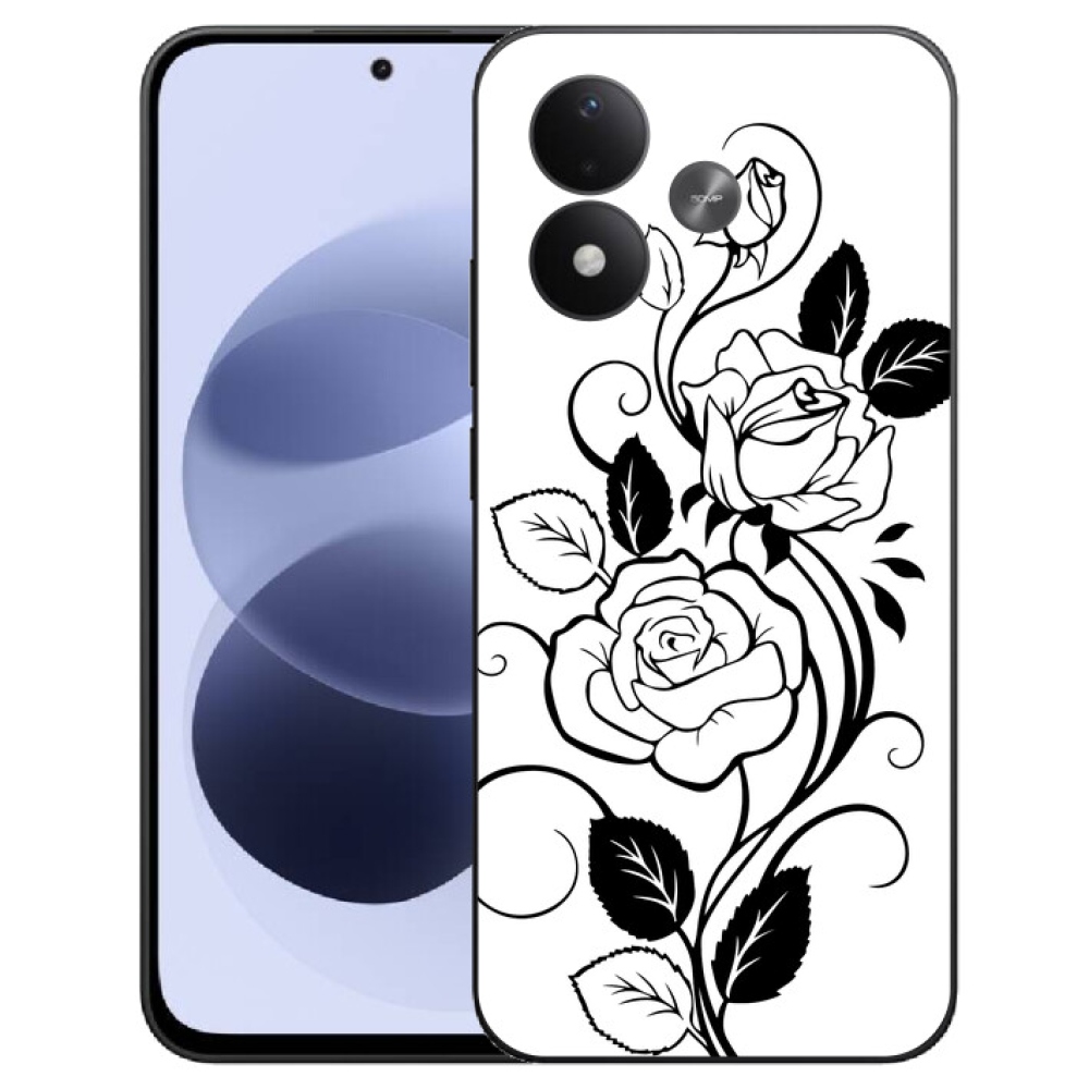mmCase géltok a Xiaomi Redmi Note 17 4G/5G-hez – fekete-fehér rózsa