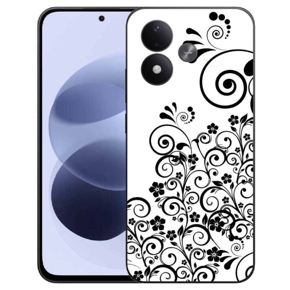 mmCase gél tok a Xiaomi Redmi Note 17 4G/5G-hez – fekete-fehér virágminták