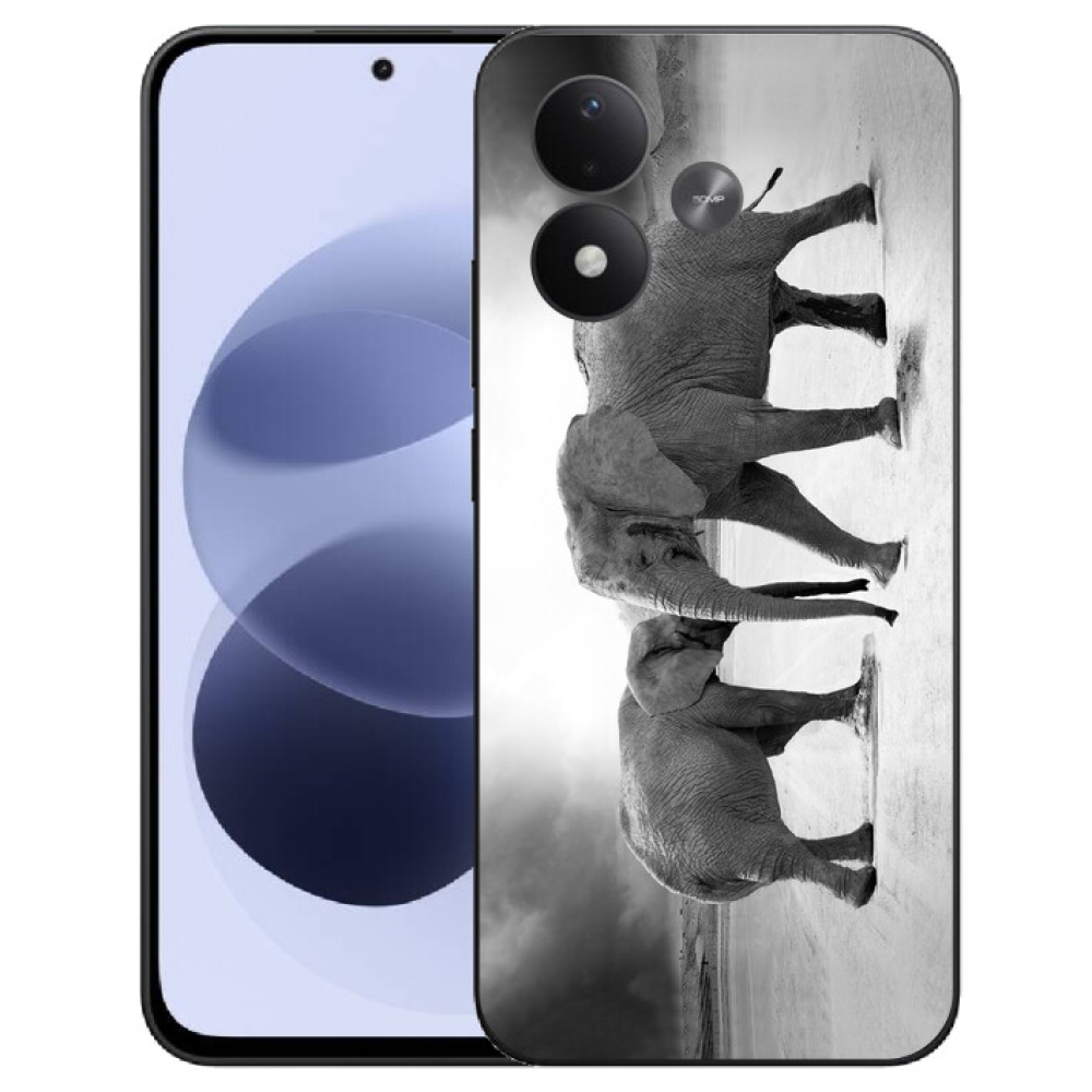 mmCase gél tok a Xiaomi Redmi Note 17 4G/5G-hez – fekete-fehér elefántok