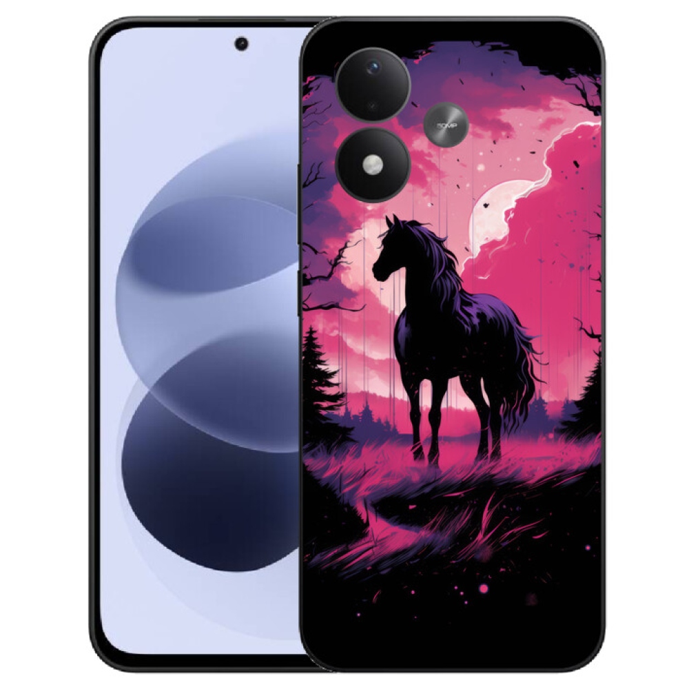 mmCase gél tok a Xiaomi Redmi Note 17 4G/5G-hez – fekete rajzolt ló 1