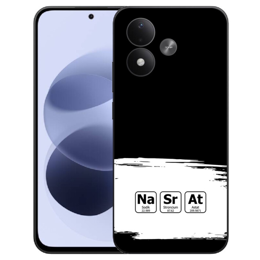 mmCase gélhuzat a Xiaomi Redmi Note 17 4G/5G-hez – kémiai elemek fehér-fekete háttérrel