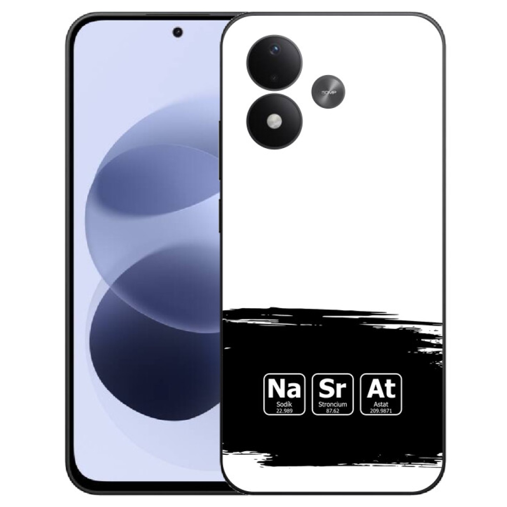 mmCase géltok a Xiaomi Redmi Note 17 4G/5G-hez – kémiai elemek fekete-fehér háttérrel