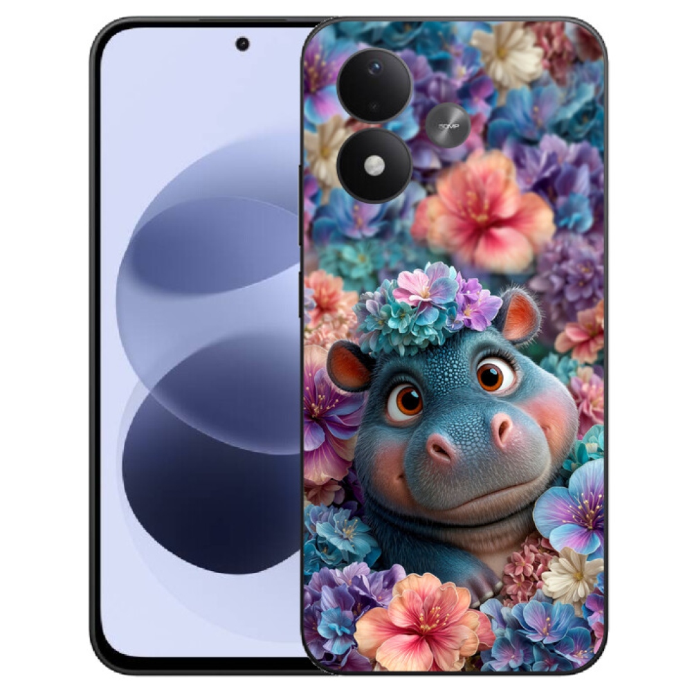 mmCase géltok a Xiaomi Redmi Note 17 4G/5G-hez – virágok között úszó kis víziló