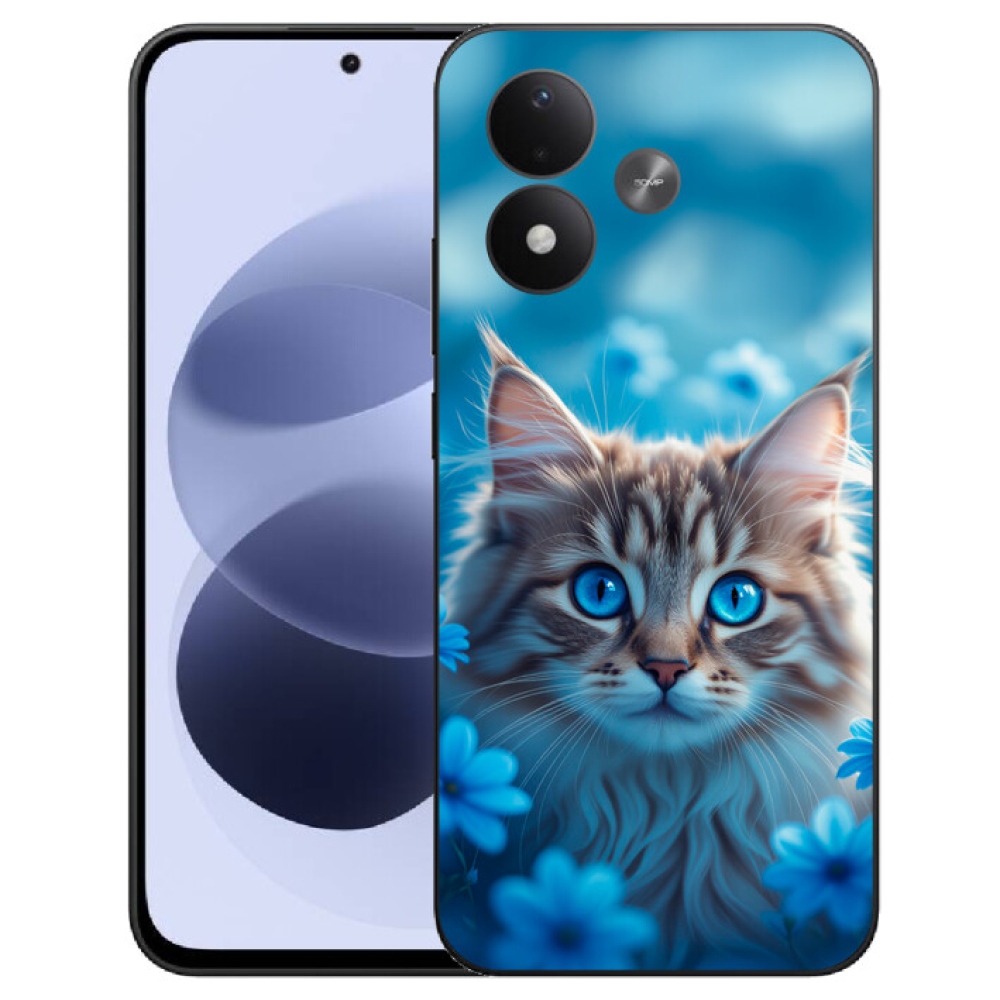 mmCase gél tok a Xiaomi Redmi Note 17 4G/5G-hez – kiscica kék virágok között