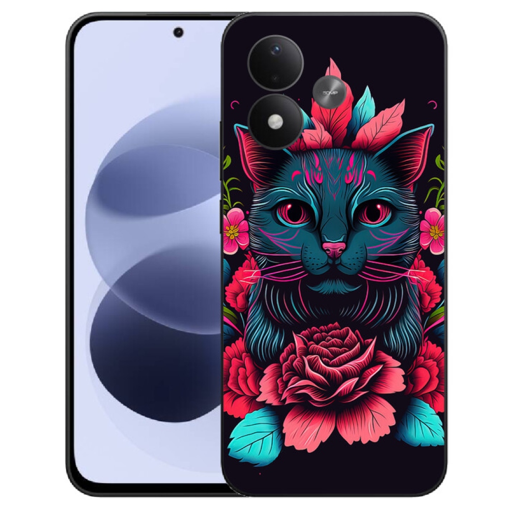 mmCase gél tok a Xiaomi Redmi Note 17 4G/5G-hez – virágok és macska