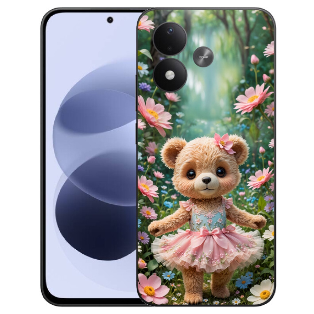 mmCase gél tok a Xiaomi Redmi Note 17 4G/5G-hez – aranyos mackó virágok között