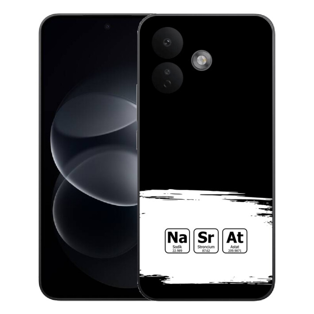 mmCase géltok a Xiaomi Redmi Note 17 Pro 5G-hez – kémiai elemek fehér-fekete háttérrel