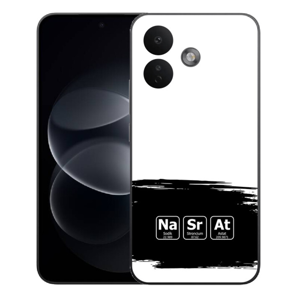 mmCase géltok a Xiaomi Redmi Note 17 Pro 5G-hez – kémiai elemek fekete-fehér háttérrel