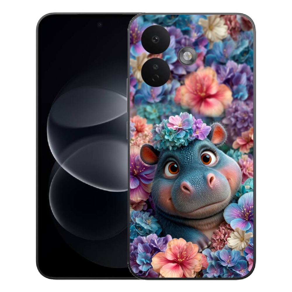 mmCase géltok a Xiaomi Redmi Note 17 Pro 5G-hez – virágok között úszó víziló