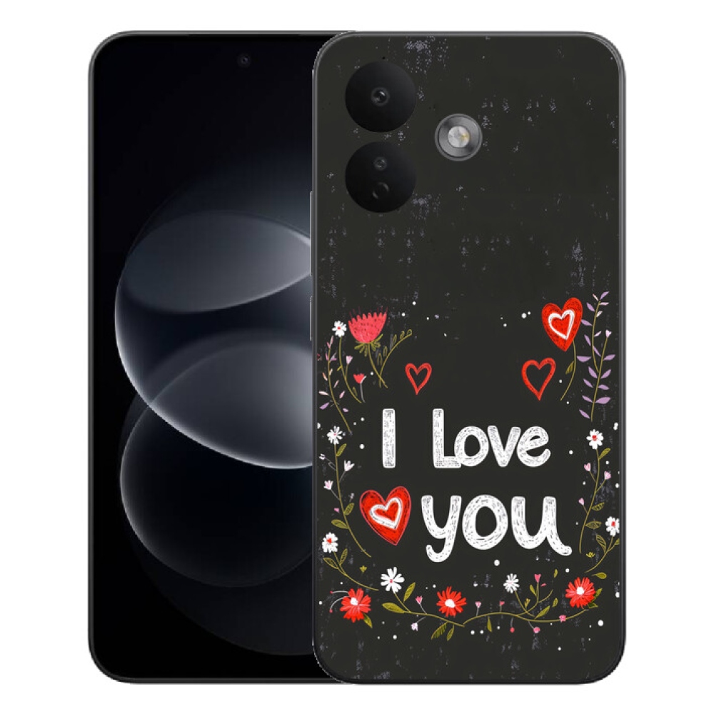 mmCase gél tok a Xiaomi Redmi Note 17 Pro 5G-hez – „I love you” fekete háttérrel