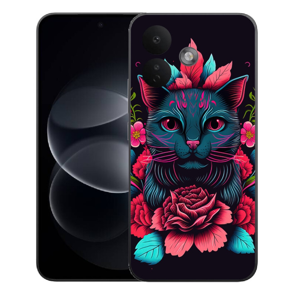 mmCase gél tok a Xiaomi Redmi Note 17 Pro 5G-hez – virágok és macska