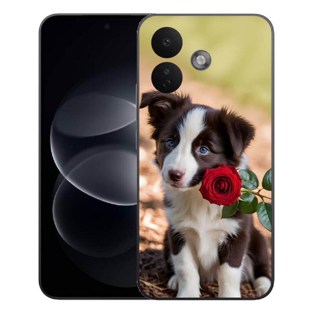 mmCase gél tok a Xiaomi Redmi Note 17 Pro 5G-hez – aranyos border collie rózsával