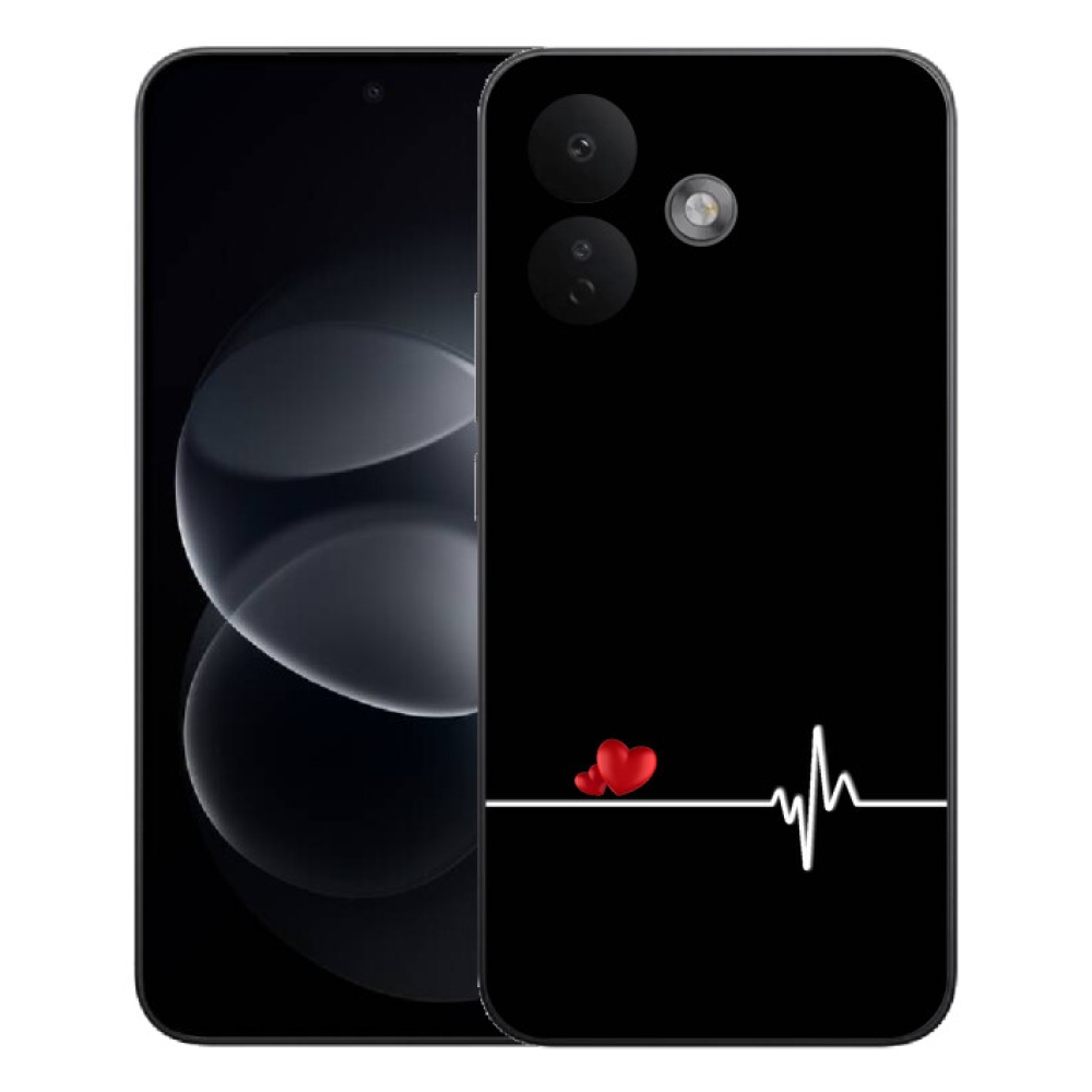 mmCase géltok a Xiaomi Redmi Note 17 Pro 5G-hez – szív és pulzus fekete háttérrel