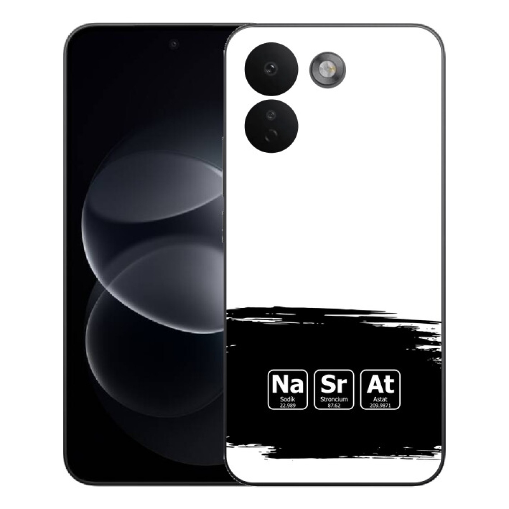 mmCase géltok a Xiaomi Redmi Note 17 Pro Max 5G-hez – kémiai elemek fekete-fehér háttérrel