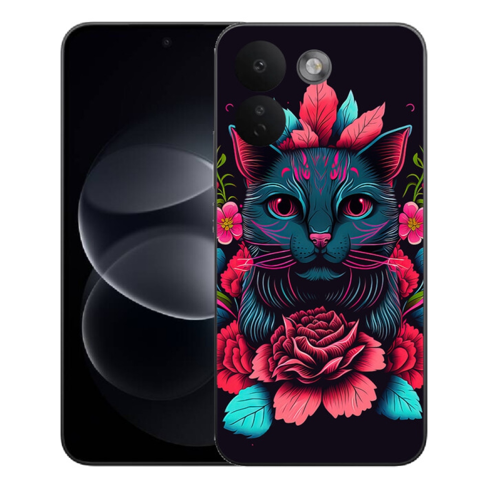 mmCase gél tok a Xiaomi Redmi Note 17 Pro Max 5G-hez – virágok és macska