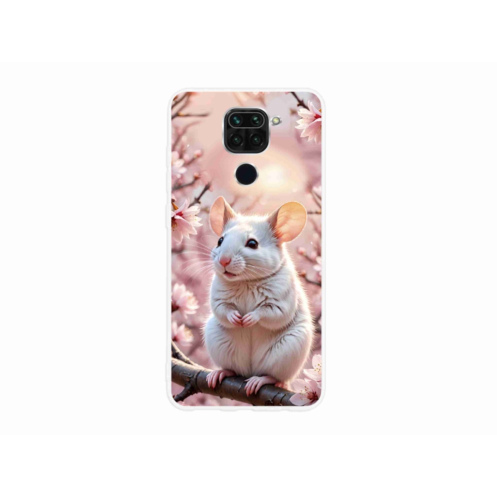 Gél borító mmCase a Xiaomi Redmi Note 9-hez - fehér egér az ágon