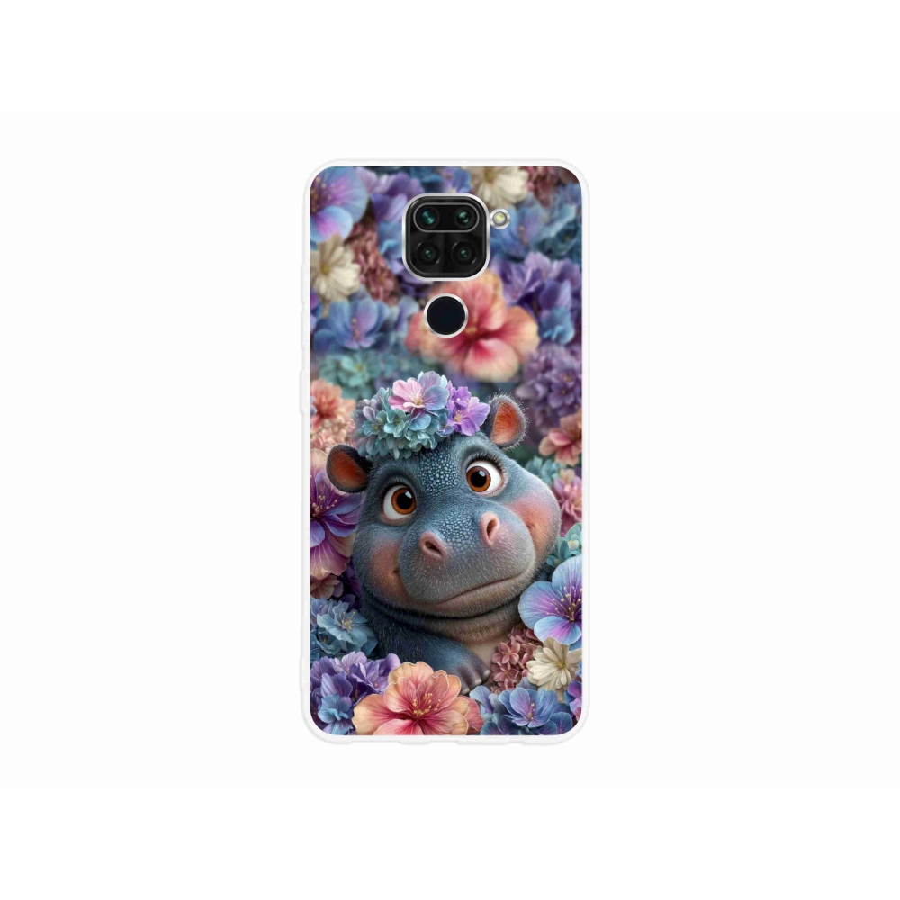 Gél borítás mmCase a Xiaomi Redmi Note 9-hez - víziló virágokban