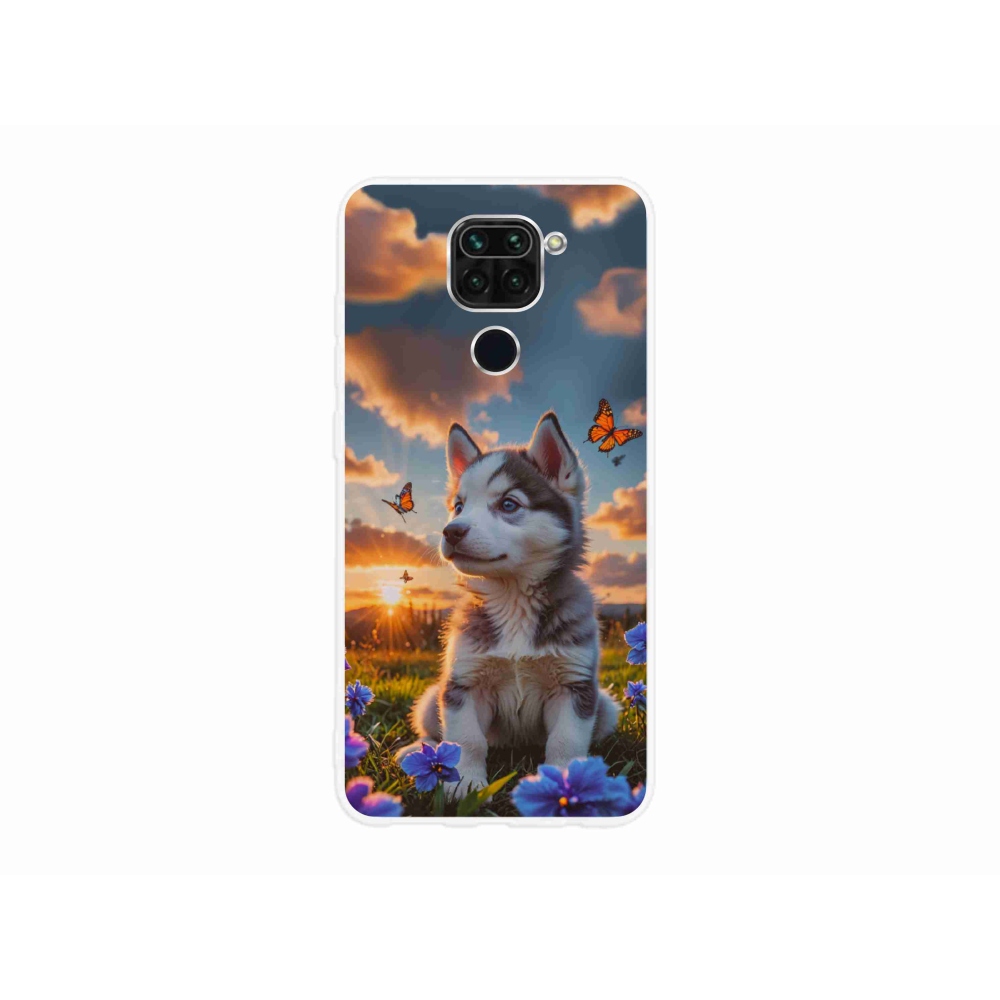 Gél borítás mmCase a Xiaomi Redmi Note 9-hez - husky a naplementében