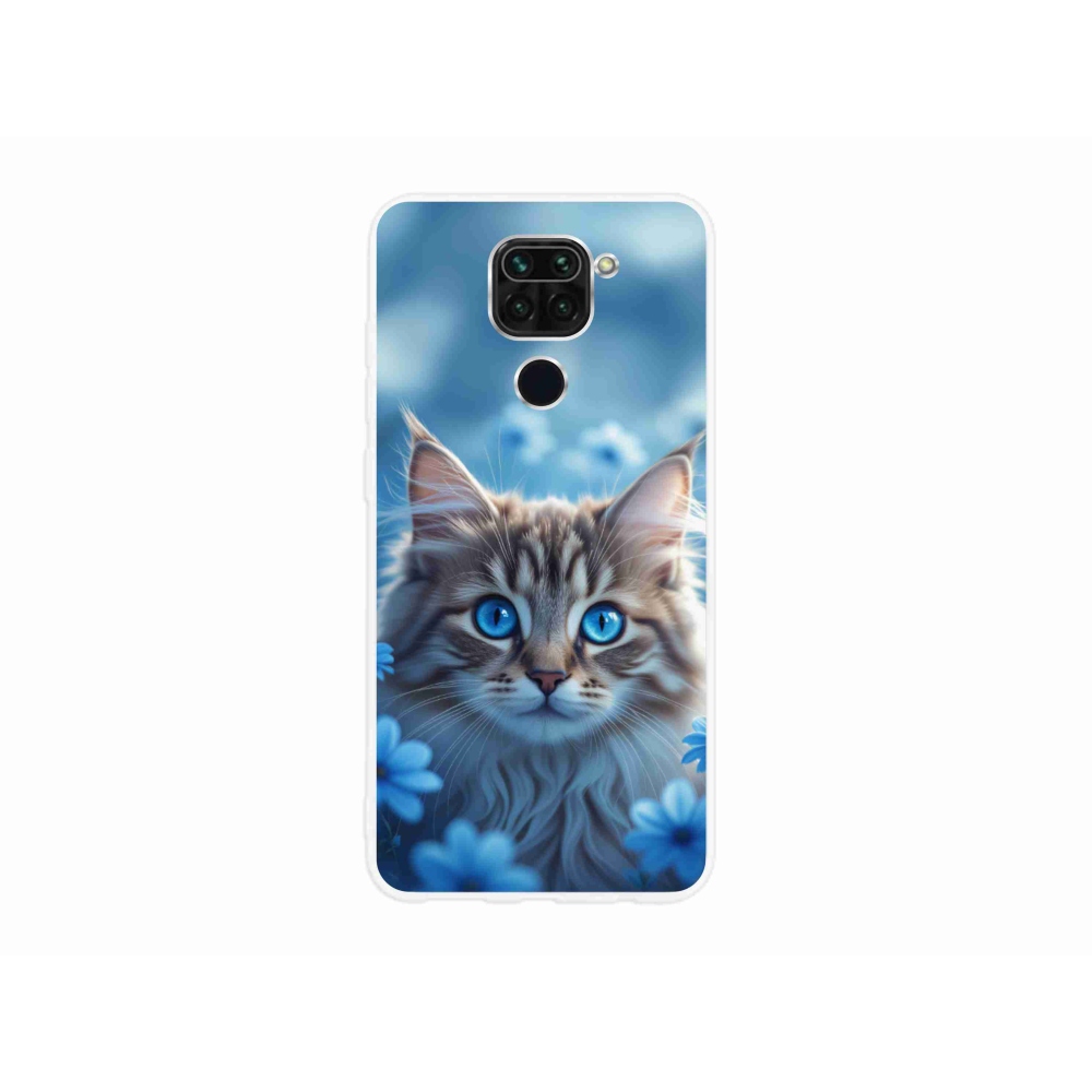 Gél borítás mmCase a Xiaomi Redmi Note 9-hez - cica kék virágokkal
