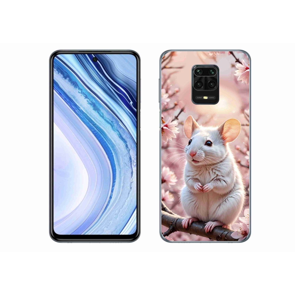 Gél borítás mmCase a Xiaomi Redmi Note 9 Pro számára - fehér egér az ágon