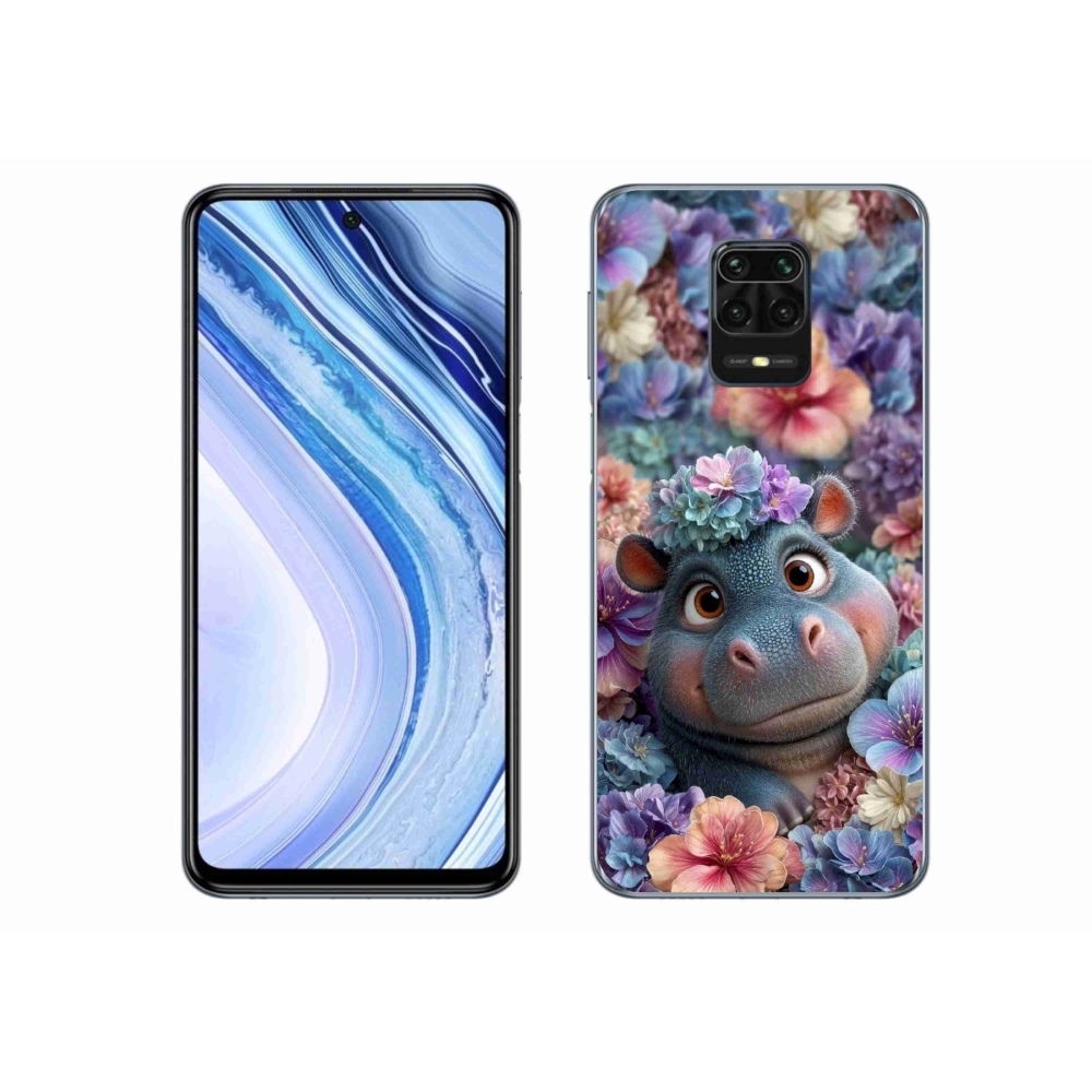 Gél borítás mmCase a Xiaomi Redmi Note 9 Pro-hoz - víziló virágokban